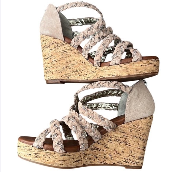 Matt Bernson Special Project Cork Wedges Sandals Suede/Chains 7.5M - Picture 1 of 16